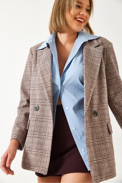Bianco Lucci Γυναικείο μπουφάν Oversize με καρό σχέδιο 5046 60261079