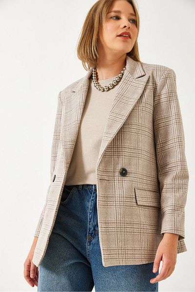 Bianco Lucci Dámská kostkovaná oversize bunda se vzorem razítka 5046 60261079