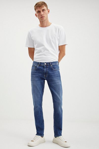 GRIMELANGE Blaue Jeans für Herren von Herman – dick strukturiert, hochelastisch, reguläre Passform