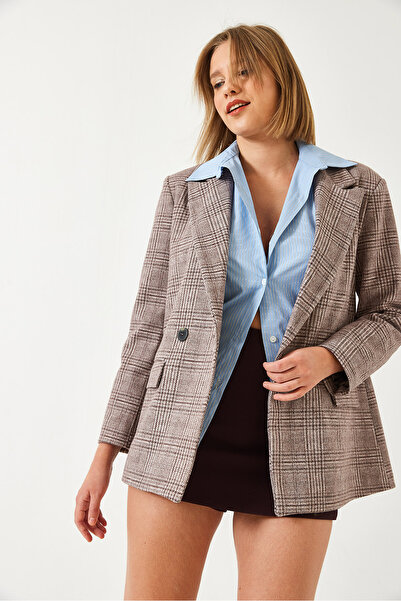 Bianco Lucci Γυναικείο μπουφάν Oversize με καρό σχέδιο 5046 60261079