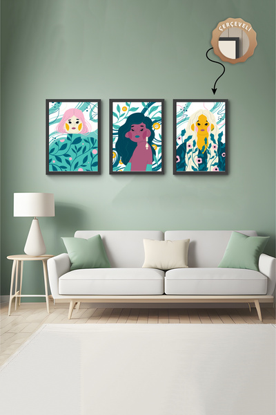 wudie Pictură decorativă din 3 piese, cu cadru din lemn, pictură abstractă, p...