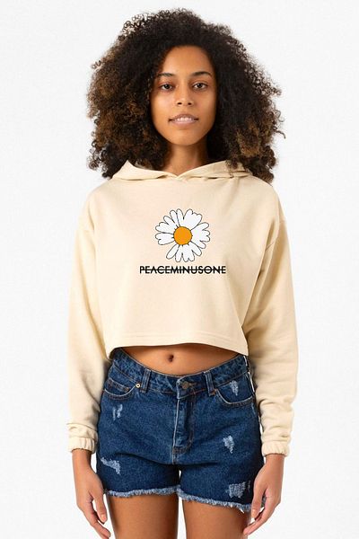Tshirthane G-Dragon Peaceminusone Beige Women's Crop Hoodie