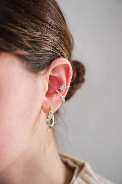 AURRARİ 2'li Gümüş Renk Kuzey Yıldızı Earcuff