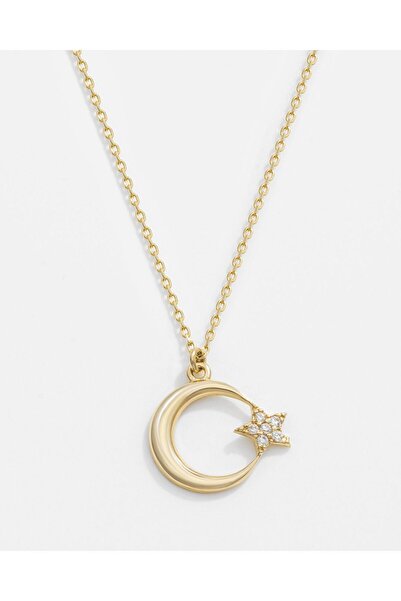 MEKS JEWELS 14 Ayar Altın Ay Yıldız Kolye