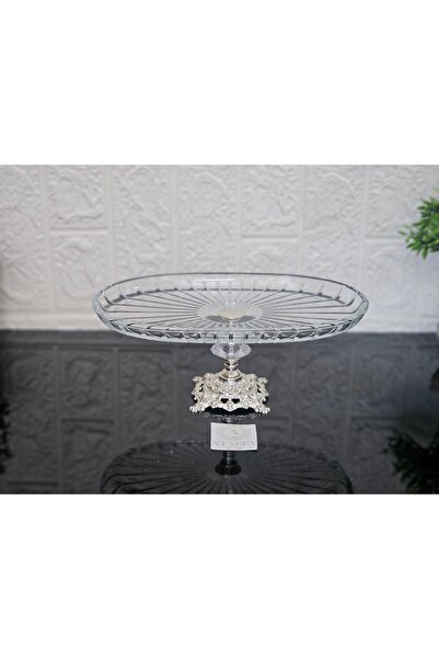 atabey home collection Pasabahçe Elegance Striped Silver Cast Foot Presentation Plate Oval & Service Plate 27cm