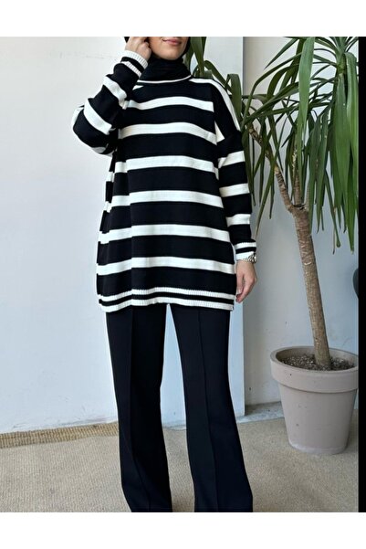 Vaniza Standard Size Striped Long Sleeve Knitwear Tunic