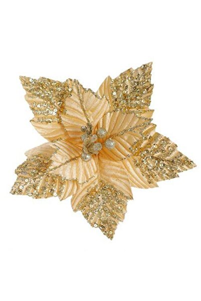 Parti Dükkanım Yılbaşı Ponsetya Yapay Çiçek Gold 28 cm 1 Adet