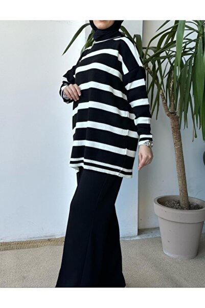 Vaniza Standard Size Striped Long Sleeve Knitwear Tunic