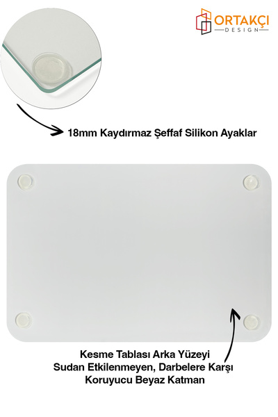 Ortakçı Design Çiçekli Çilek Desenli | Temperli Cam Kesme Tahtası - Cam Kesme Tablası 20*30 Cm