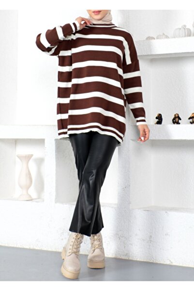 Vaniza Standard Size Striped Long Sleeve Knitwear Tunic