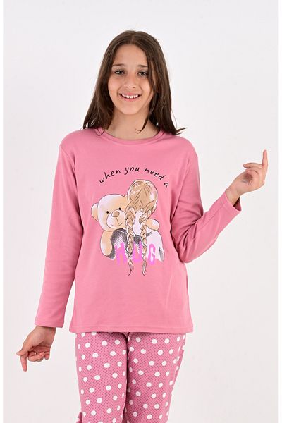 vitmo Long Sleeve 100% Cotton Pajama Set for Girl - Hug