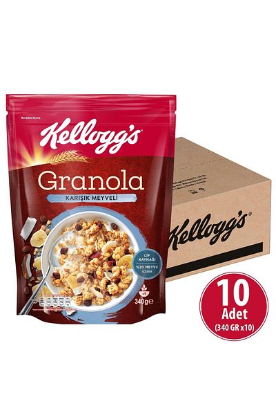 Kellogg's 340g X 10 Pieces Granola - Fruity, 45% Oats, Fiber Supply, 20% Dried Fruit