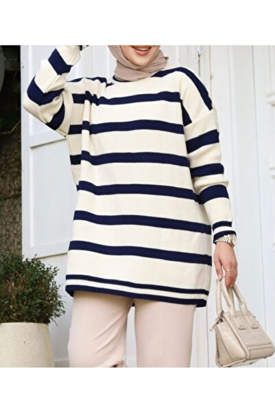 Vaniza Standard Size Striped Long Sleeve Knitwear Tunic