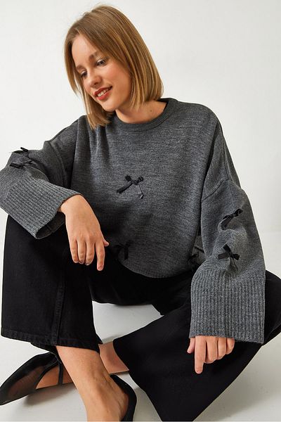 Bianco Lucci Pulover de damă cu fundă detaliată 60261085