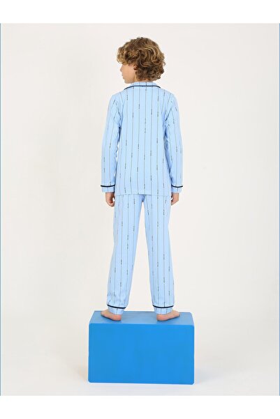 vitmo Erkek Çocuk Uzun Kollu %100 Pamuklu Düğmeli Pijama Takımı Leo Uzun