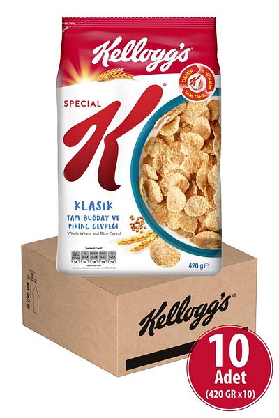 Kellogg's Special K Classic Breakfast Whole Wheat and Rice Flakes 420 g X 10 Pieces, Whole Grain, Fiber Source