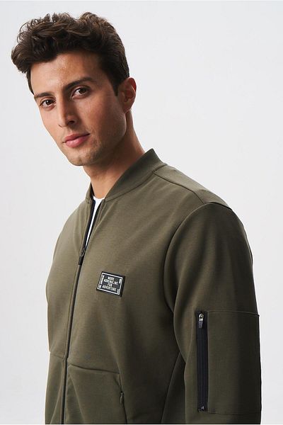 Arma Ανδρικό φούτερ Khaki Slim Fit Scuba αδιάβροχο ύφασμα Basic College γιακά φούτερ K 28324988301