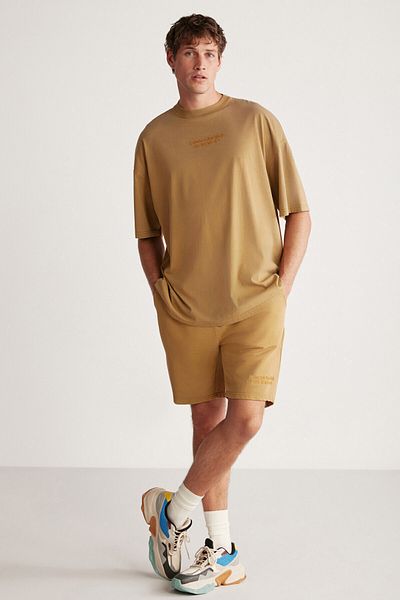 GRIMELANGE Jeffrey Pánská sada 2 oversize vyšívaných khaki tepláků s vybledlým efektem