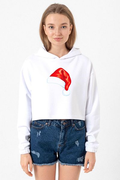 Tshirthane Optical White Crop Hooded Watercolor Christmas Women's Hat