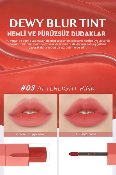 CLIO Clio Dewy Blur Tint - Light Texture, Moisturizing, Blur Effect (03 Afterlight Pink)