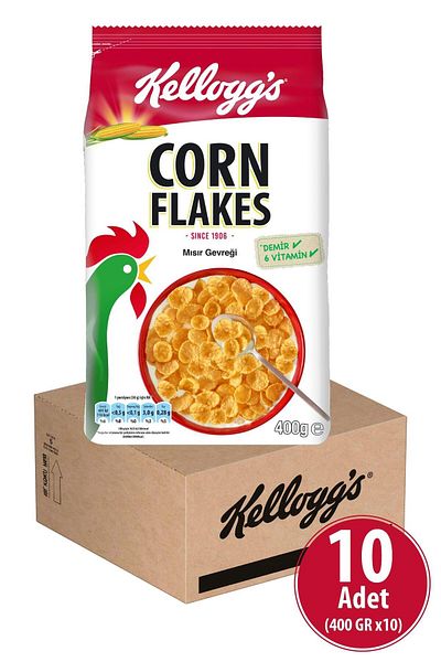 Kellogg's 400 Gr X 10 Pieces Corn Flakes Breakfast Corn Flakes - Contains Fiber Source, Iron and 6 Vitamins