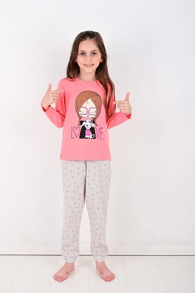 vitmo Girl's 100% Cotton Long Sleeve Pajama Set - Glasses Girl