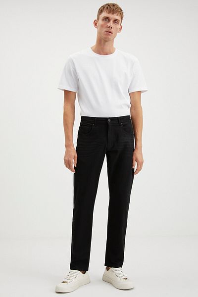 GRIMELANGE Davın Herren-Denim-Jeans mit dicker Struktur, schmaler Passform, geformt, schwarz