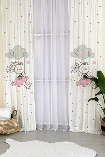 Lolla Rabbit Girl with Swing White Background Curtain 48