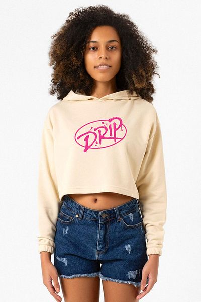 Tshirthane Beige Babymonster Drip Crop Hooded Women's T-Shirt