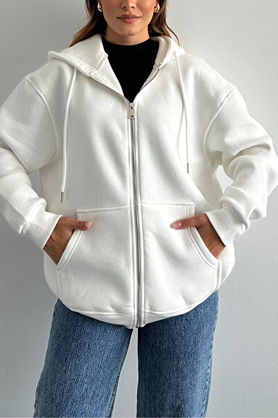 macharel jeans Φούτερ με μεταλλικό φερμουάρ με κουκούλα 3 κλωστών