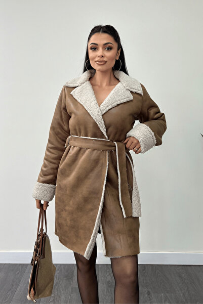 giyimmasalı Γούνινο Δερμάτινο Παλτό - TABA