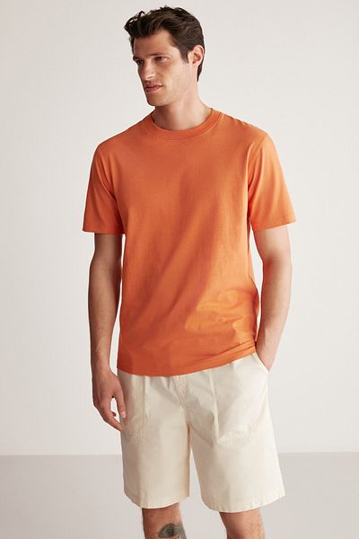 GRIMELANGE Rudy Herren-T-Shirt aus 100 % Bio-Baumwolle, atmungsaktiv, nicht sichtbar, mit Rundhalsausschnitt, Basic Orange