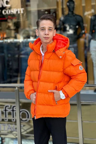 Minigimin Cicileri Boy's Hooded down Jacket - Flowers of My Mini, Orange