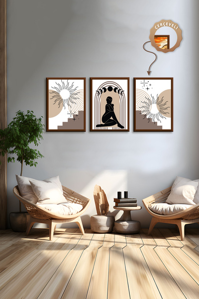 wudie Pictură decorativă din 3 piese, cu cadru din lemn, pictură abstractă, p...