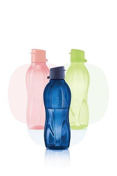Tupperware Eco Bottle 500ml Set of 3 - Easy Opening Lid Box with Cotton Candy and Leaf Green Water Bottle