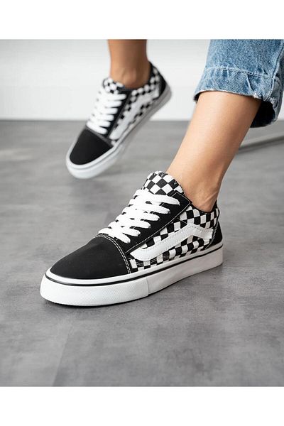 homiro Pantofi sport unisex cu șireturi în carouri negre