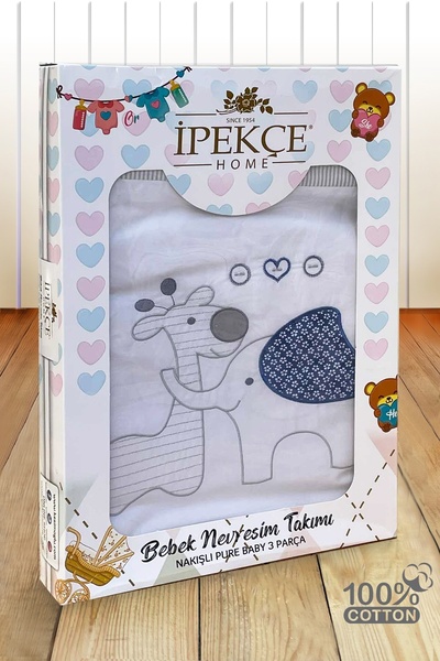 İpekçe Home Pure Baby 100% Cotton Boxed 3 Piece Embroidered Baby Duvet Cover Set
