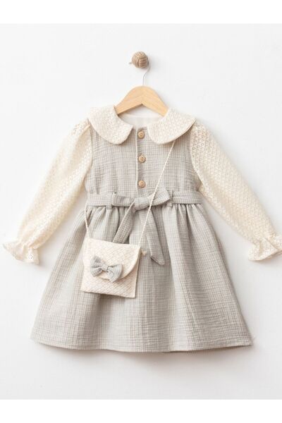 Cherrys Bebek ÇİZGİLİ MÜSLİN KIZ ÇOCUK ELBİSE