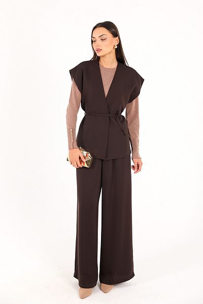 Melike Tatar Brown Crepe Vest 32-2244