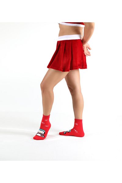 NSMLİFE Women's Red Christmas Velvet Pleated Skirt Christmas Skirt