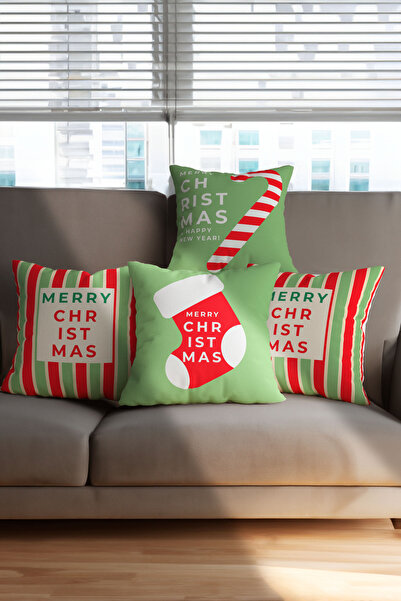 Artvibe Set de 4 huse de pernă cu modele de bomboane și șosete cu tematică de...