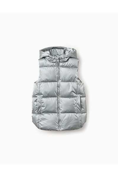 Ziddy LONG QUILTED HOODED GILET FOR GIRLS SILVER
