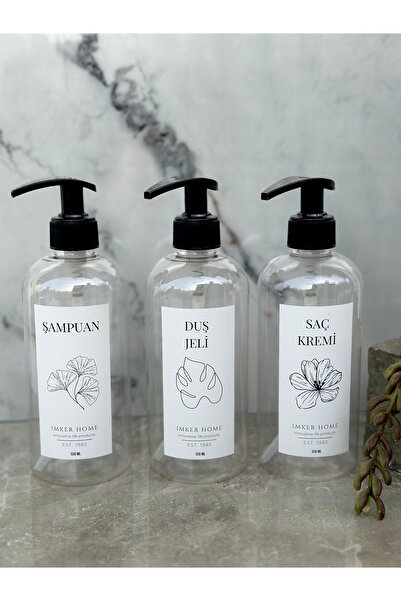IMKER HOME Şeffaf Plastik Şampuan Duş Jeli ve Saç Kremi Şişesi Banyo Duş Düze...