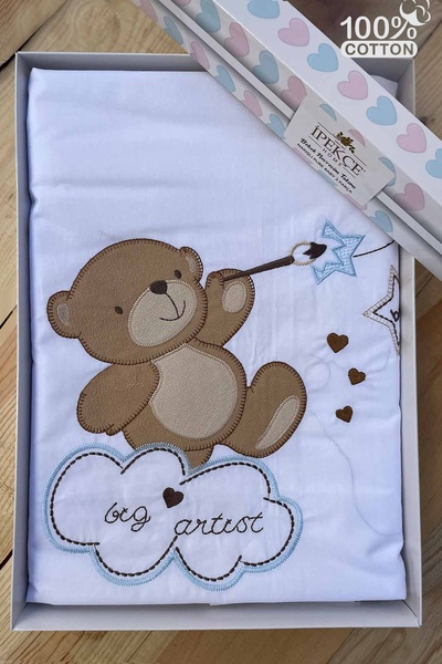 İpekçe Home Pure Baby 100% Cotton Boxed 3 Piece Embroidered Baby Duvet Cover Set