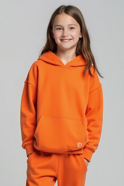 minojoy Uthar Orange Cotton Hooded Girl's Sweatshirt