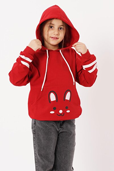 zepkids Hooded Long Sleeve Red Color Girl's Sweatshirt