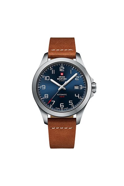 Swiss Military By Chrono Sma34077.03 ساعة يد رجالية من الجلد الفضي