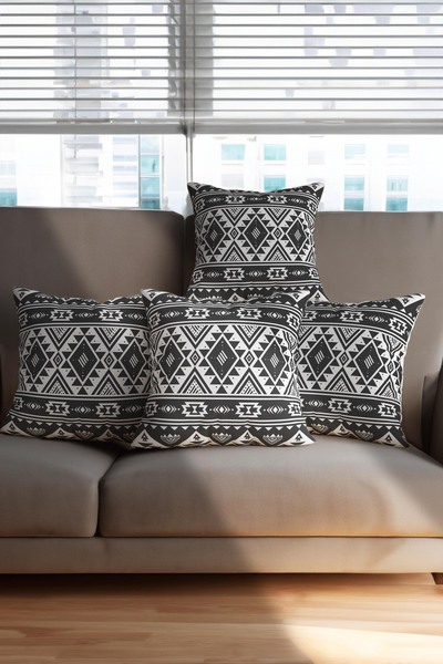 Artvibe طقم غطاء وسادة مزخرف باللونين الأبيض والأسود من الكليم الحديث مكون من...