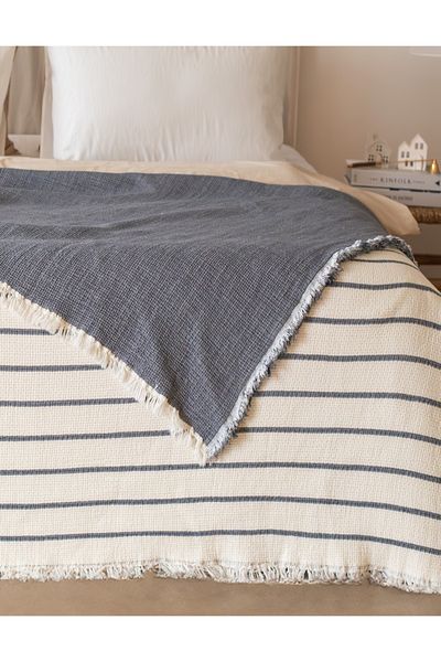 Lux Touch Alaçatı Anthracite 100% Cotton Muslin Soft Fiber Filled Bedspread Double 230X250 cm