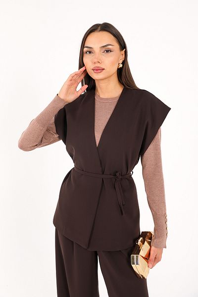 Melike Tatar Brown Crepe Vest 32-2244
